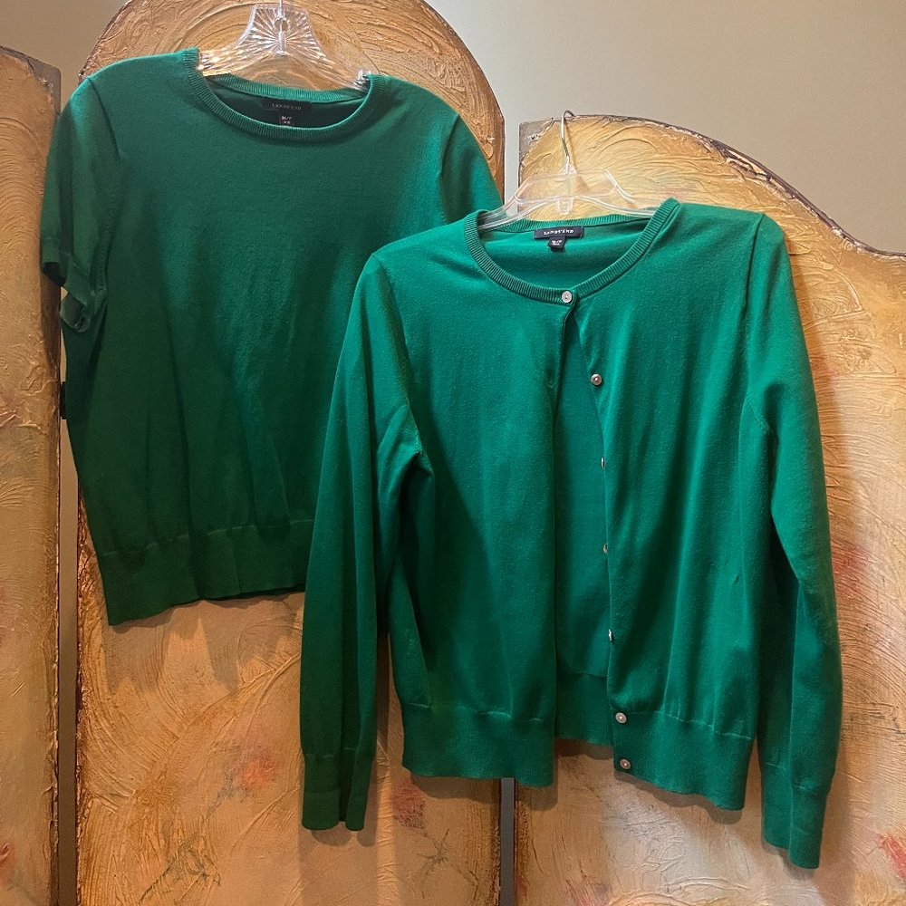 Lands End emerald green cardigan sweater seat